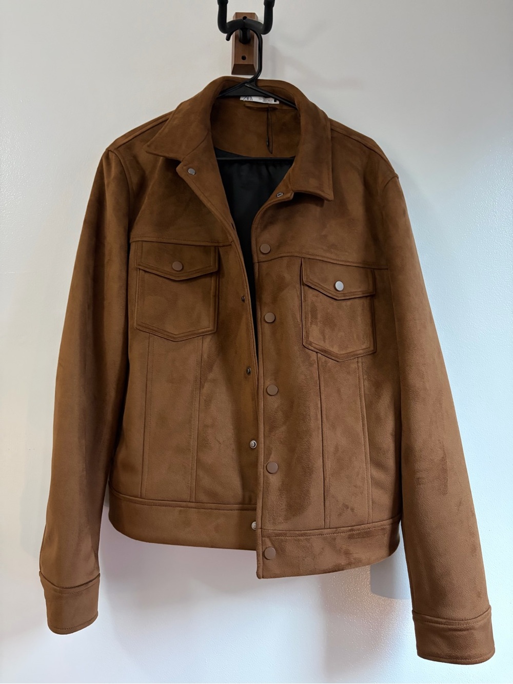 Zara Men's Brown Suede Button-Front Bomber Jacket